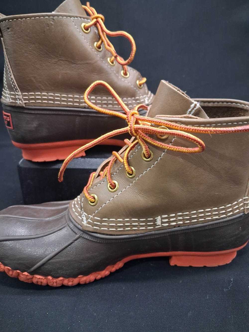 L.L. Bean Brown Leather Duck Boots with Orange Accents